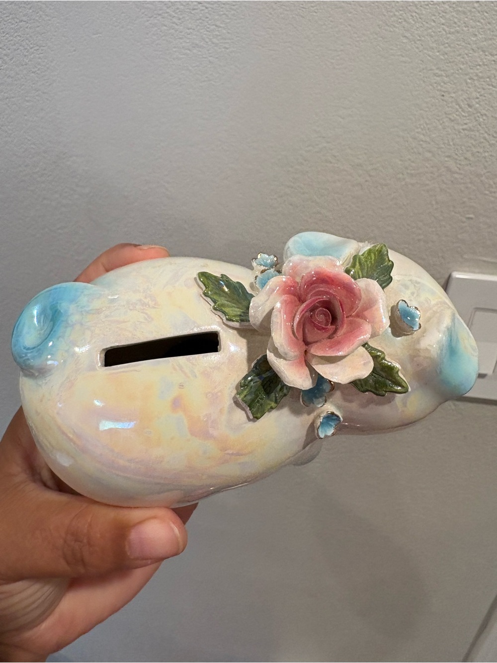 vintage ceramic iridescent hand painted piggy bank made in Japan EUC - Picture 9 of 14